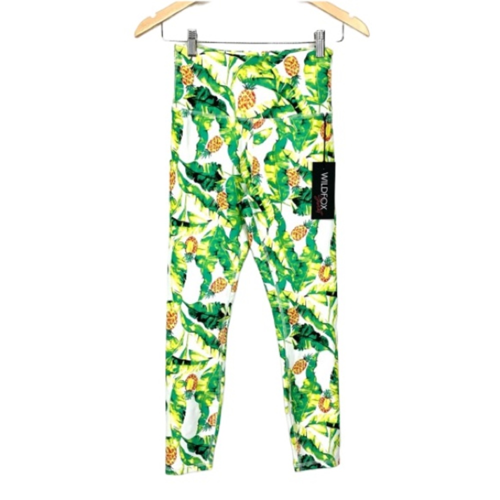 Wildfox Palms & Pineapple Leaf Print Leggings New Nwt Small White Green Yellow